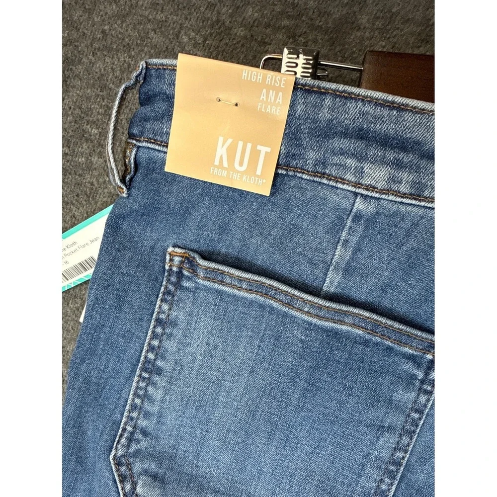 NWT‎ Kut From The Kloth Ana High Rise Flare Jeans Indigo Patch Pocket Size 16